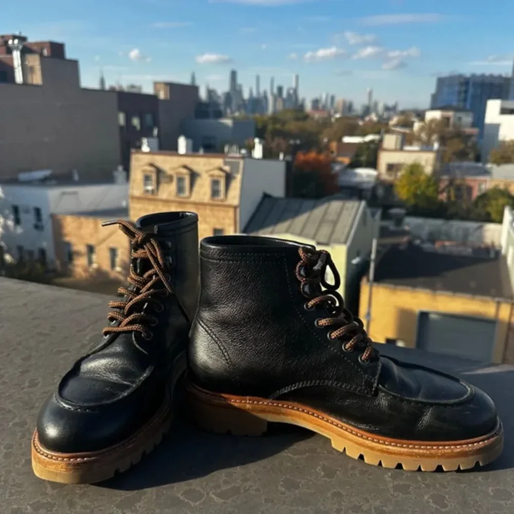 Brunello Cucinelli Black Leather Lace-Up Boots size 7 Designer Luxury Italy